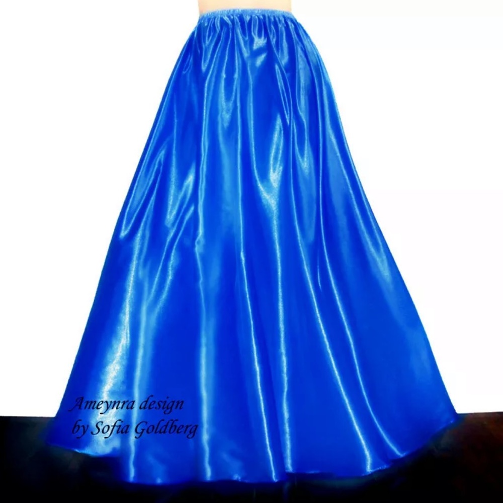 Blue Satin Maxi Skirt. Ameynra design. New